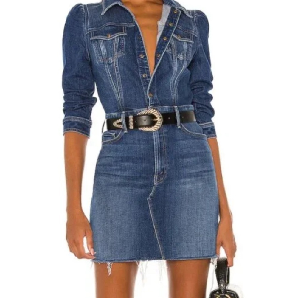 MOTHER Jeans Puffy Bruiser Mini Denim Jean Dress Size Small